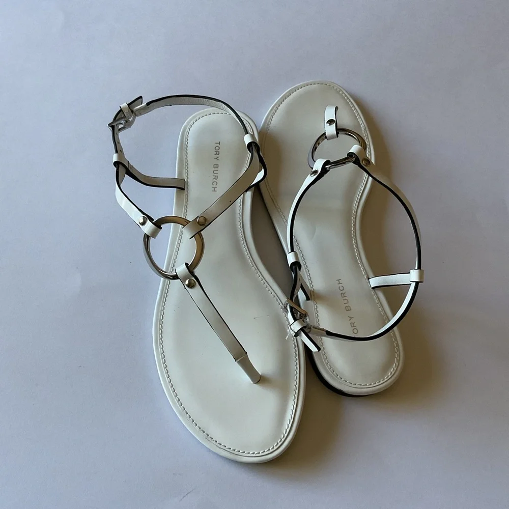 TORY BURCH LEATHER RING THONG WHITE SIZE 7 NWT NO BOX
